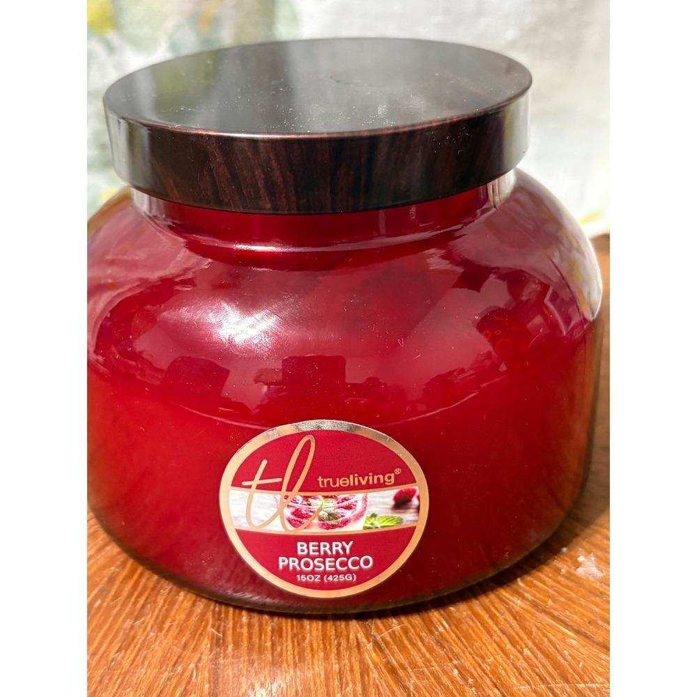 True Living Berry Prosecco Scented 2-Wick Candle 15oz Red Glass Jar